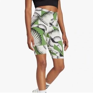 FARM RIO x ADIDAS Bird Print Biker Shorts Green Tropical Print Size XS
